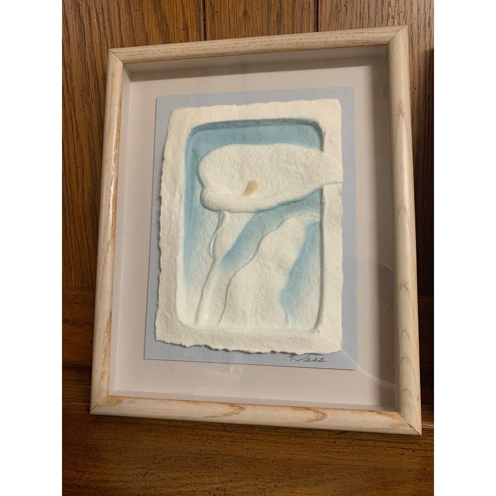 Handcast Paper Artwork- Vintage Figi Graphics- Callie Lily- blue, white beige - Picture 7 of 8